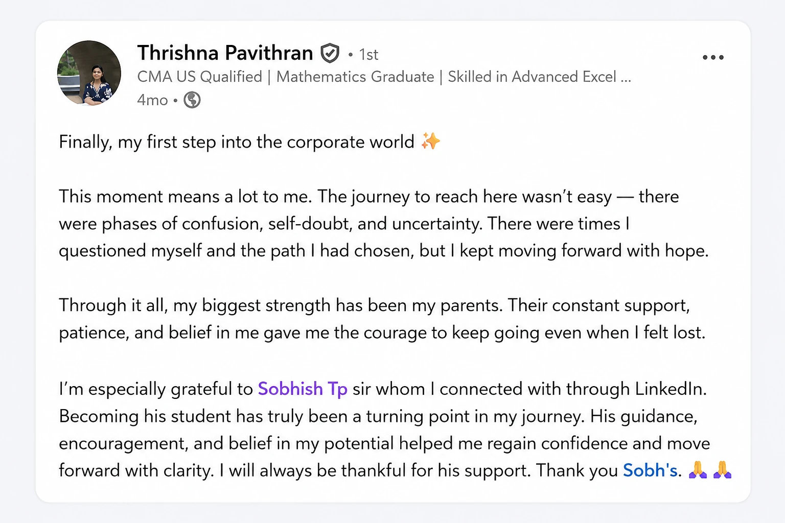 Thrishna feedback