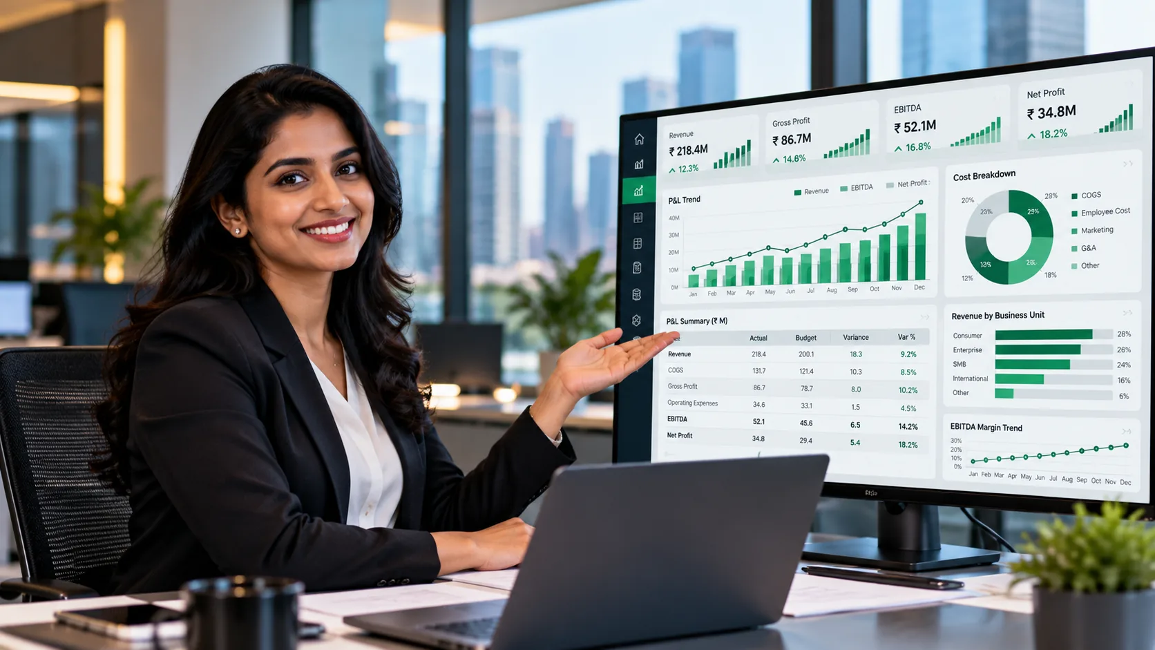 Professional reviewing a Power BI report